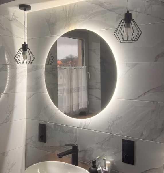 Nowe Lustro Okrągłe Led Podświetlane Łazienkowe Śr. 70cm Szlifowane