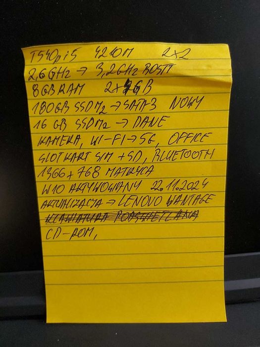 Lenovo T 540pi5/8Gb/2 dyski SSD/kamera