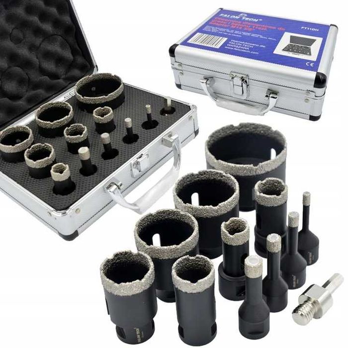 ZESTAW OTWORNICA WIERTŁO Diamentowe Do Gresu Płytek Koronki 6-68mm 12e