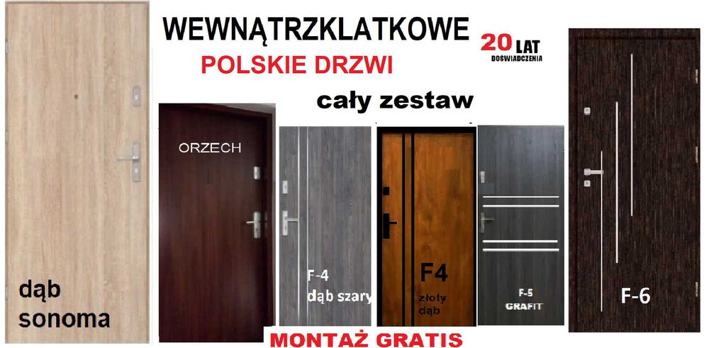 DRZWI z montażem, wejściowe do mieszkania w bloku zewnętrzne..
