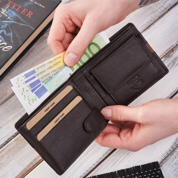 portfel męski skórzany elegancki mały klasyczny brązowy