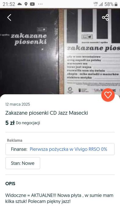 CD jazz fortepian Masecki "Zakazane piosenki" live folia!!!