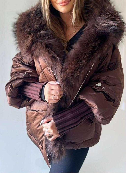 Kurtka puchowa zimowa nowa kolekcja futro naturalne