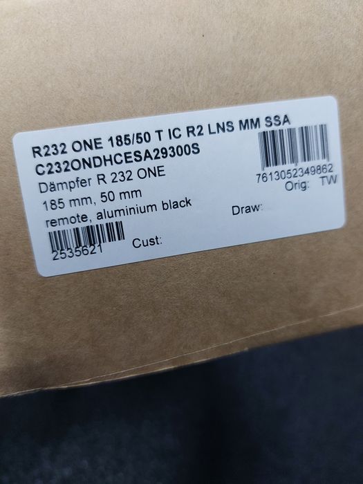 Nowy damper DT SWISS R232 ONE 185x50 Trunnion Remote 3P