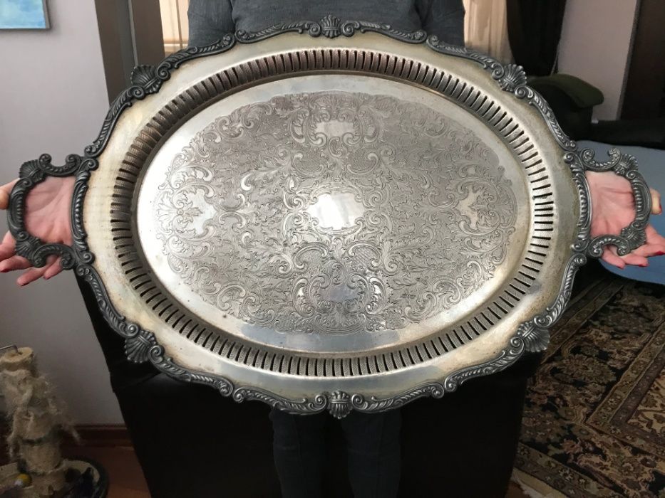 Антикварный Большой Посеребренный Овальный Поднос 1930-40гг