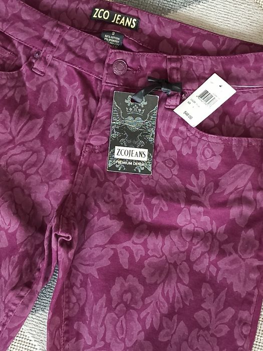Zco jeans Nowe Spodnie s/m fioletowe kwiaty elastyczne