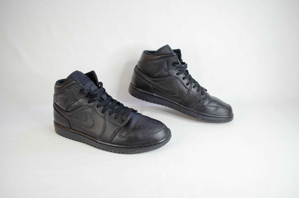 Nike Air Jordan 1 Mid Triple Black Кожаны Кроссовки Оригинал! Размер 43-44 28 см
