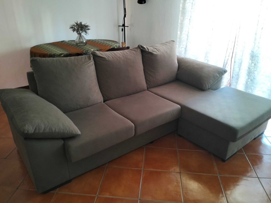 Sofá chaise longue, cinza antracite, três lugares