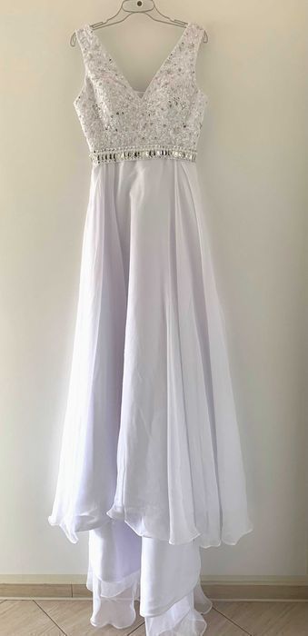 Suknia ślubna #42 wiązana koronka koraliki perełki rozmiar 36 S