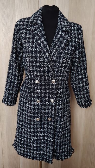 Mohito nowa granatowo-biała sukienka damska midi srebrna nitka 40