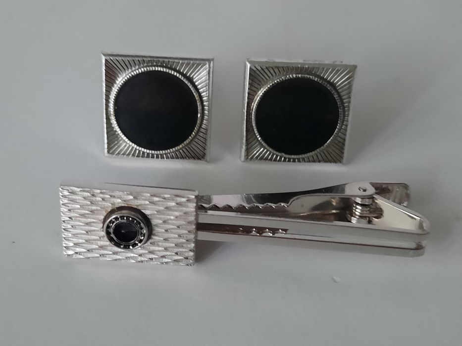 spinki do mankietów + spinka do krawata- komplet vintage,  PRL