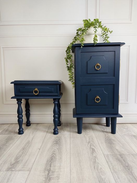 Elegancki komplet szafek Midnight Blue / Granat i Złoto