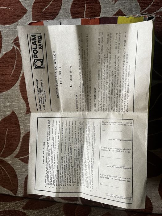 Suszarka do włosów PRL 1984 rok pudełko karta gwarancyjna