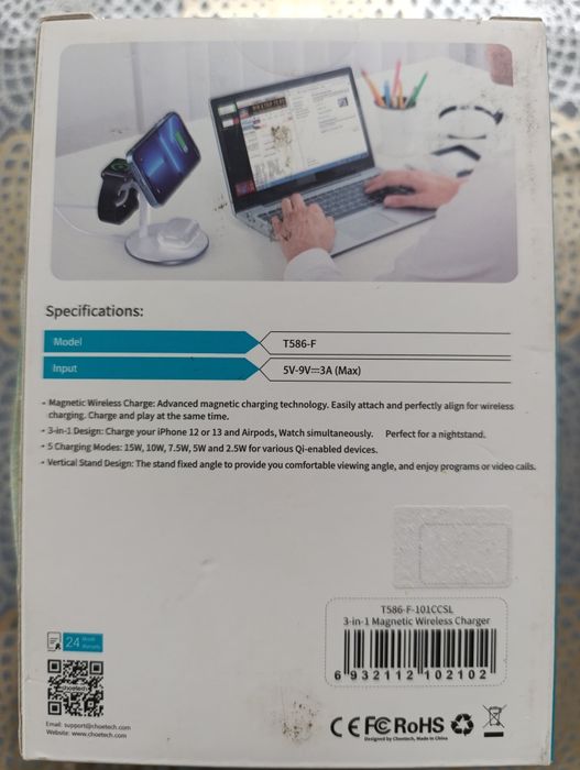 Магнітний зарядний пристрій Choetech iPhone 12/13 AirPods Pro + тримач