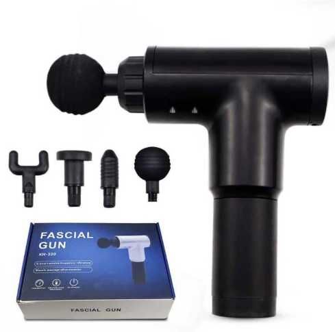 Перкусійний масажер пістолет Fascial Gun: ударний ручний акумуляторний масажер для тіла, спини та м'язів, 4 насадки массажер перкуссионный