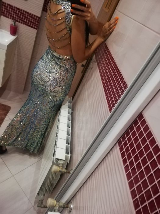 Maxi długa sukienka 36 s 34 XS xs/s cekiny cekinowa wesele osiemnastk