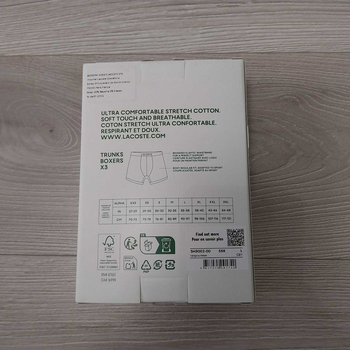Oryginalne bokserki męskie Lacoste 3pak szare rozmiar L underwear 95% bawełna