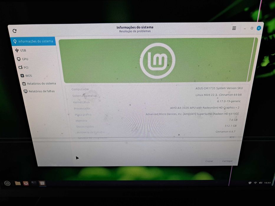 Pc (8GB de Ram e SSD de 480 GB) com board e caixa Asus e LINUX MINT