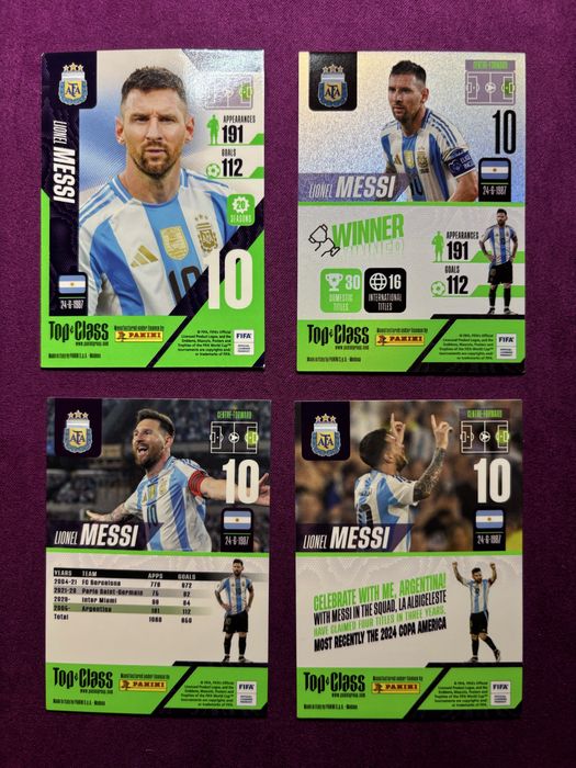 4 cartas Lionel Messi Panini Top Class 2025