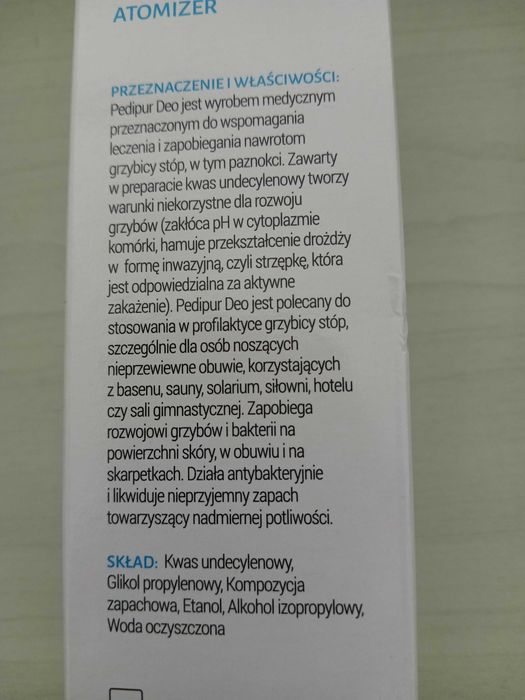 PEDIPUR DEO atomizer wspomaga leczenie grzybic i potliwości stóp