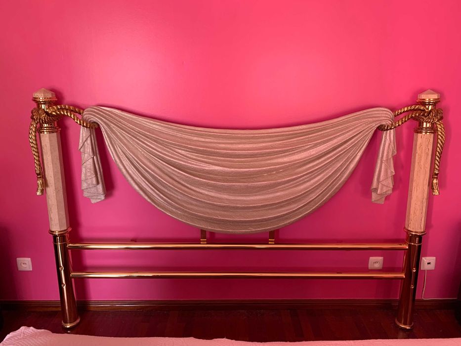 Cabeceira Cama Vintage - Dourada e Bege