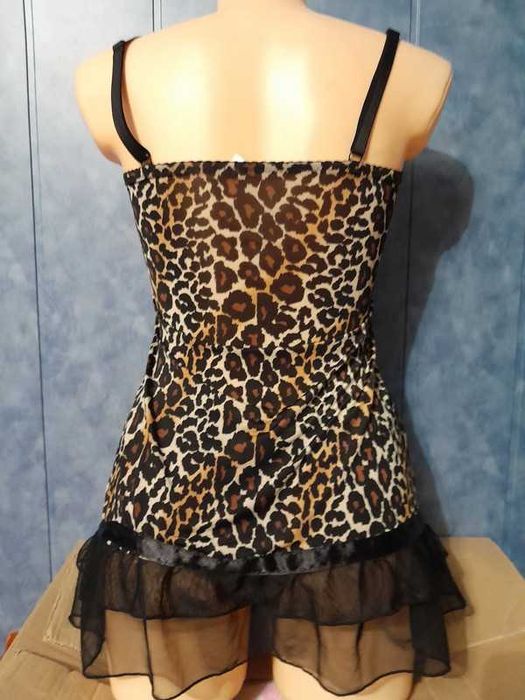 Seksowna halka koszulka w panterkę+ stringi bielizna erotyczna