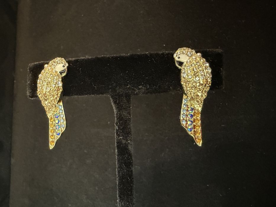 Kolczyki papugi z długimi ogonami sygn Swarovski