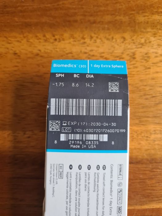 Soczewki kontaktowe jednodniowe Biomedics 22szt -1.75