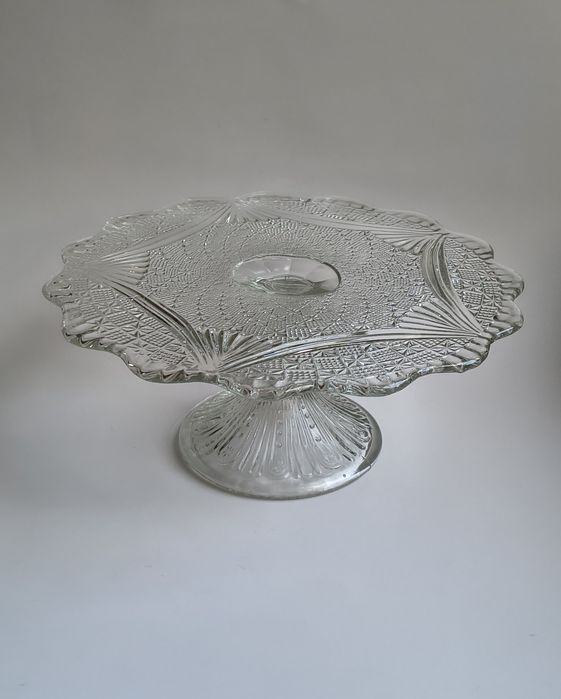 Piękna szklana patera Girlandy, Huta Szkła Gospodarczego Ząbkowice, PRL