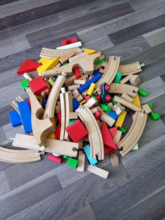 Klocki drewniane komplet tory kolejka pociąg Ikea