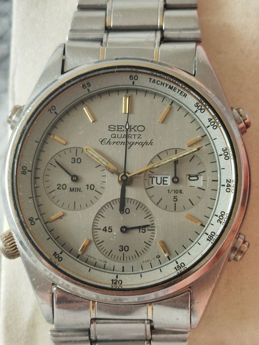 Zegarek Seiko Quartz Chronograph 7A38-7060 silver gold two tone