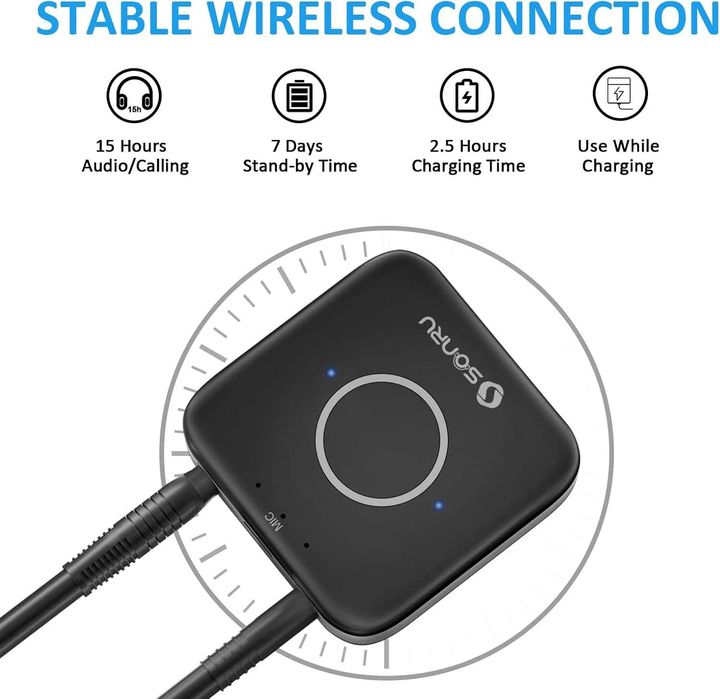 Bezprzewodowy Odbiornik Bluetooth 5.0 Adapter SR-B7 SONRU do Samochodu