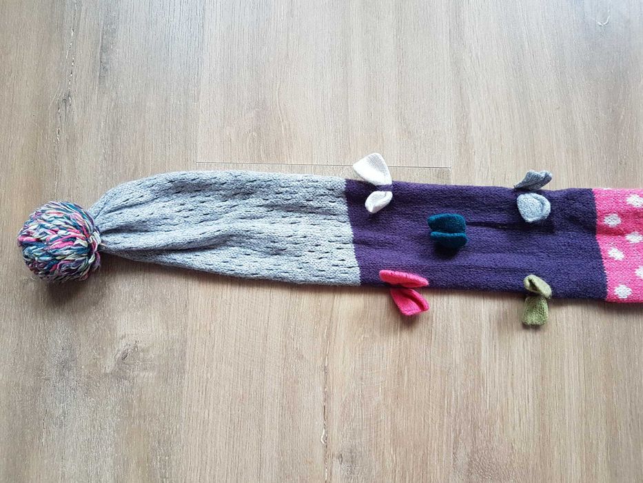 Zimowy szalik dziewczęcy H&M ONE SIZE 10% angora kolorowy kokardki