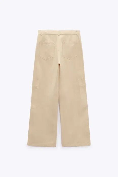 Лляні жовті брюки ZARA прямі на талію льон льняные желтые с карманами