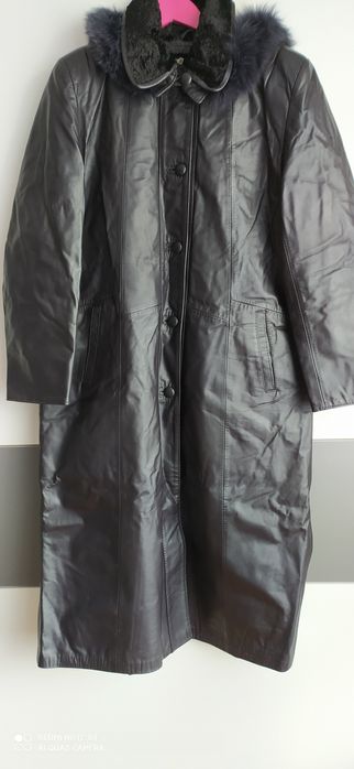 Plaszcz skorzany skora ze skory  z odpinanym kapturem