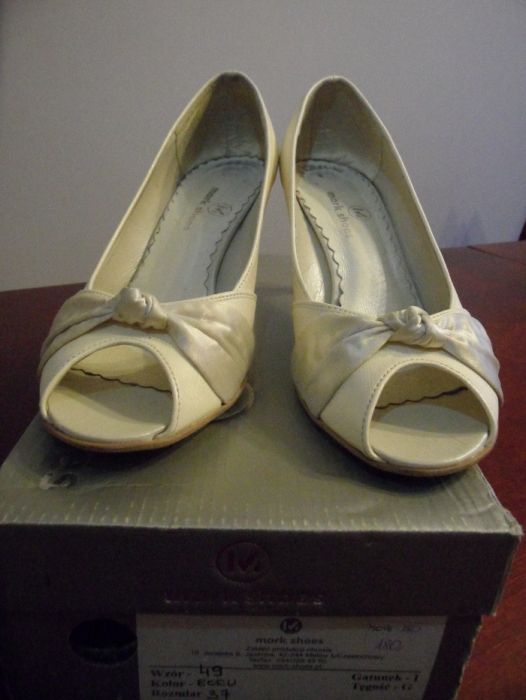 Buty ślubne, na ślub, skórzane - Mark Shoes roz 37 ecru stabilny obcas