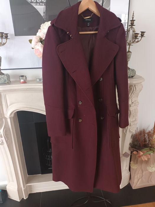 Karen Millen, welna, plaszcz, burgund