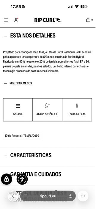 Fato Rip Curl - Flash Bomb - 5/3mm - Zip Free