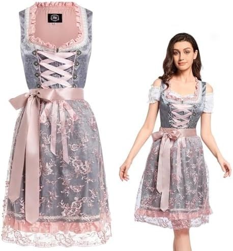 Midi Dirndl damska sukienka z koronkowym fartuchem, bawarski strój na Oktoberfest roz.XL nowa