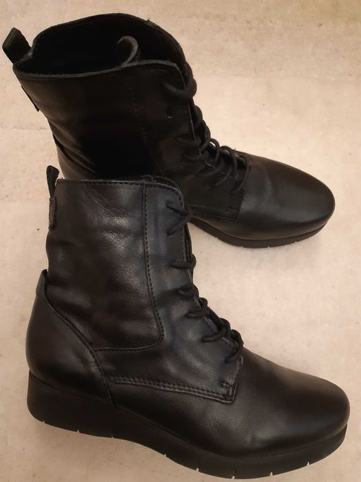 Super lekkie czarne skórzane botki Hush Puppies, rozmiar 36