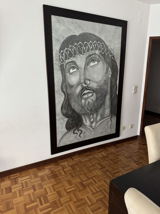 Quadro pintado a lapis carvao