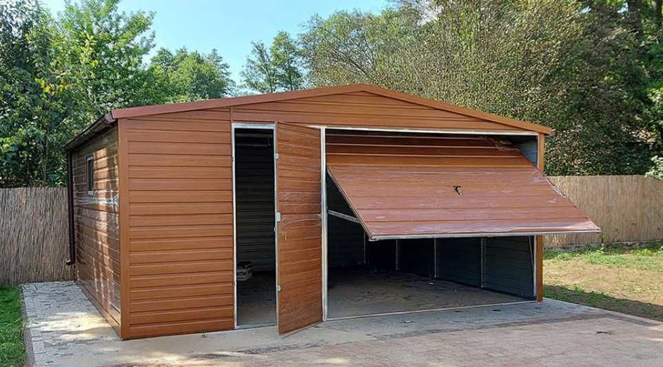 Garaż Blaszany drewnopodobny 5x5 z bramą uchylną CAŁA POLSKA