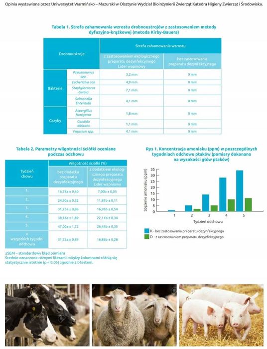 Dezynfekant Lider, proszek do dezynfekcji, materace wapienne dla krów