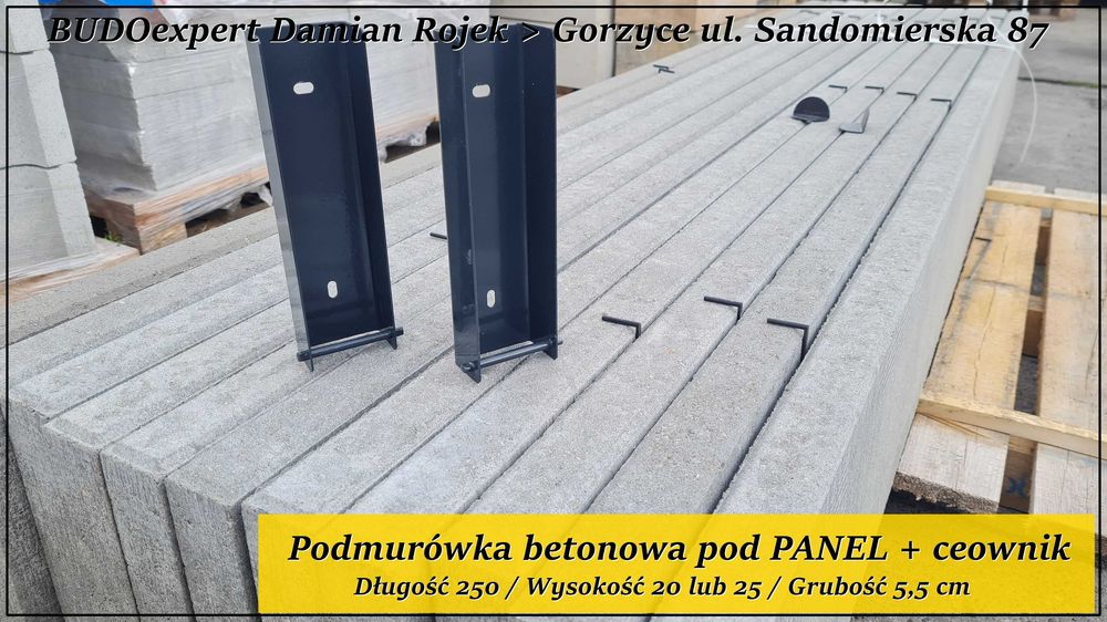 Betonowa podmurówka pod panel 250x25x5 gładka szara deska betonowa