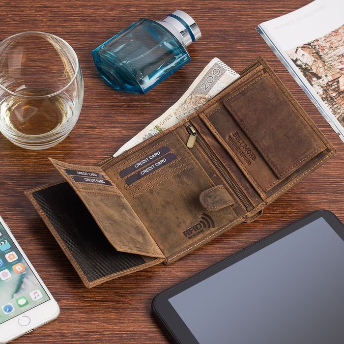 Portfel skórzany męski brązowy nubuk skóra Harley RFiD motocykl nowy