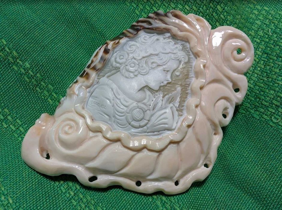 Винтажная камея из раковины, большой кулон, с подписью Вес: 69гр