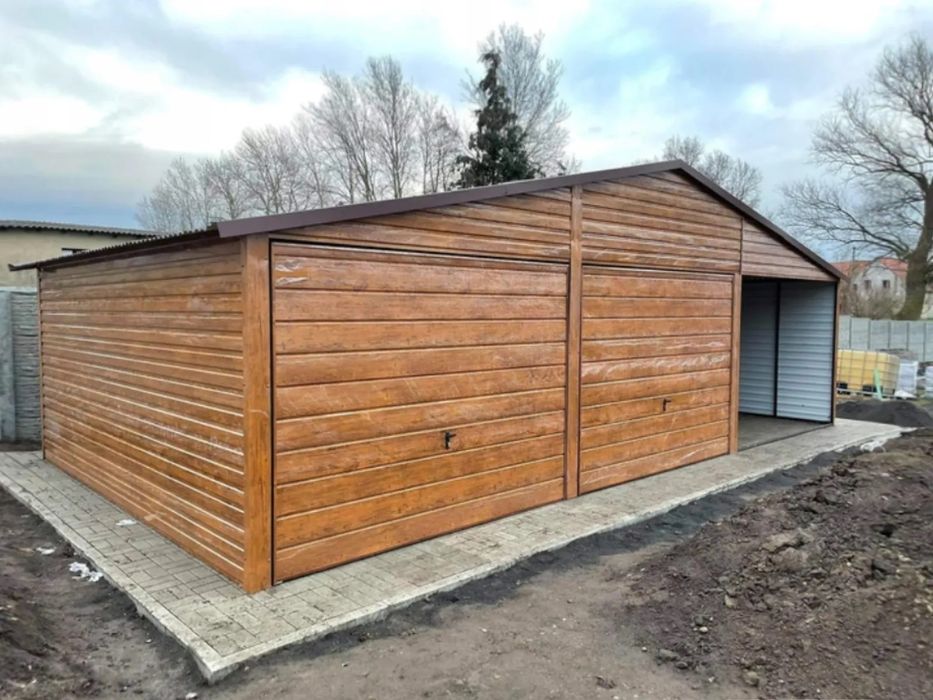 Garaż blaszany blaszak drewnopodobny 6x5m wiatka 3m