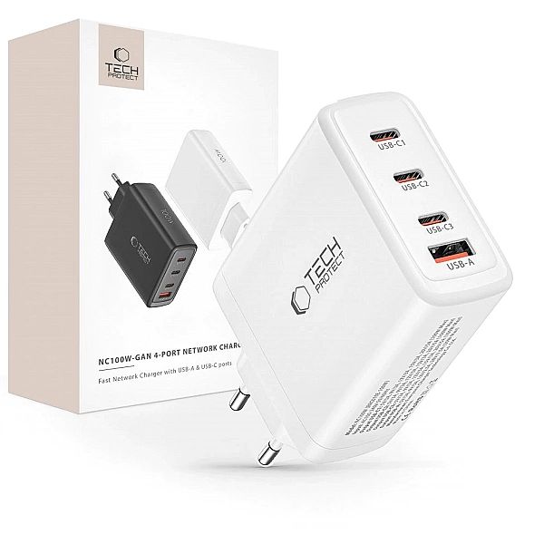 Ładowarka Tech-Protect NC100W-GAN sieciowa GaN 3x USB-C PD 100W / USB-
