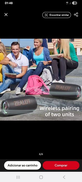 Coluna portátil Bluetooth ZEALOT 200W, á prova de água. 

Nova
