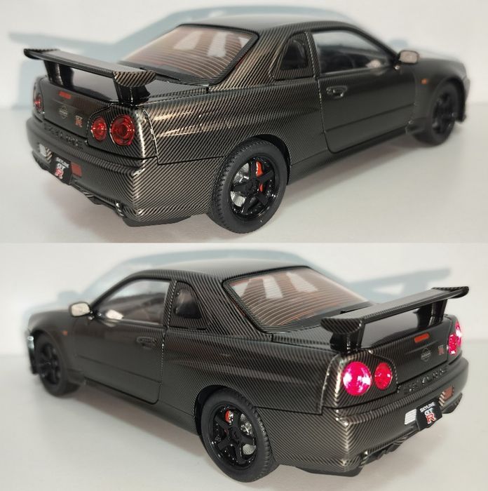 Nissan Skyline GT-R R34 Carbon модель 1:24 Jinlifang Металл звук свет